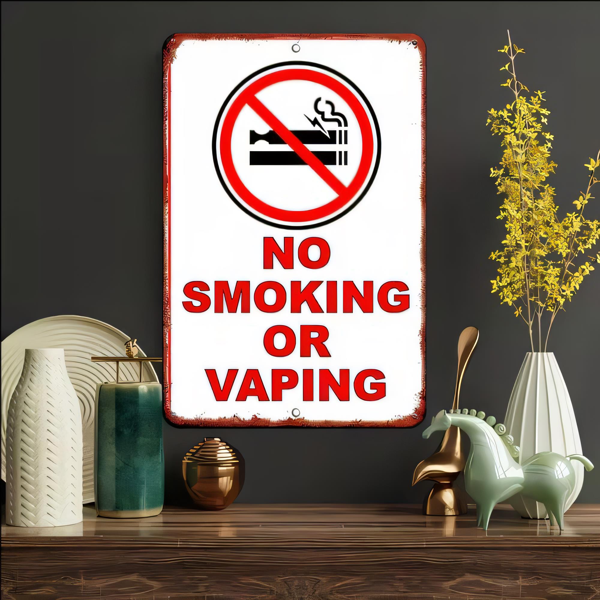 Vape Decoration - ป้ายโลหะเตือนห้ามสูบบุหรี่หรือสูบไอโคนิก งานศิลปะติดผนังสไตล์วินเทจ ป้ายห้ามสูบบุหรี่สำหรับบาร์ ผับ ร้านอาหาร และห้องพักส่วนตัว