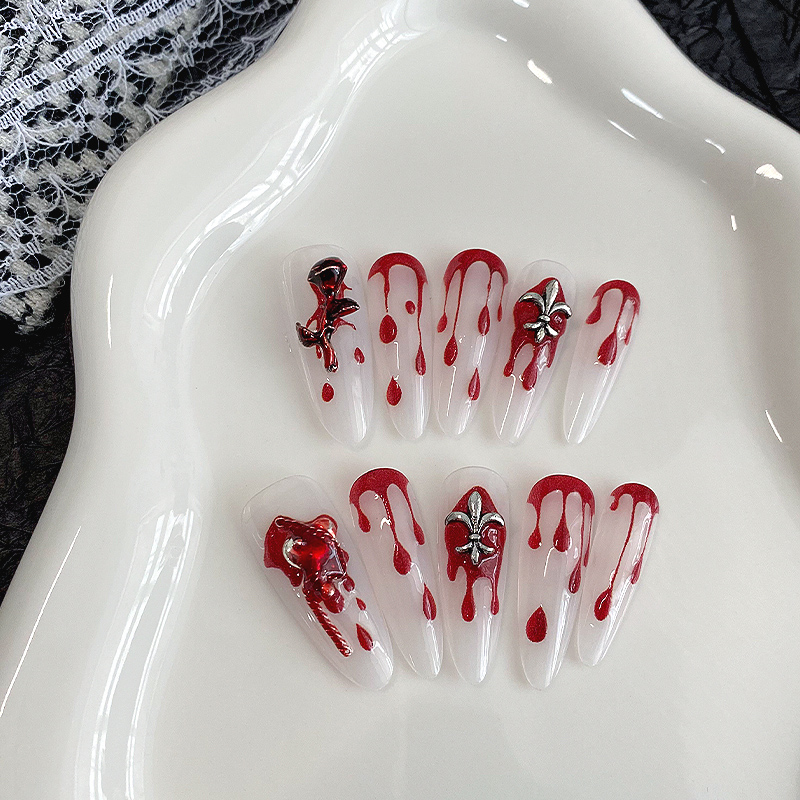 10 ชิ้น เล็บปลอมทรงอัลมอนด์ยาว - Drip Tip Resin บทวิจารณ์และราคา
